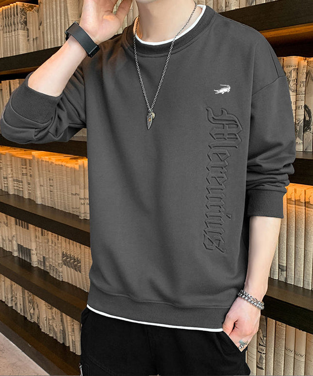 Męska bluza bez kaptura z naszywką i wytłoczonym napisem