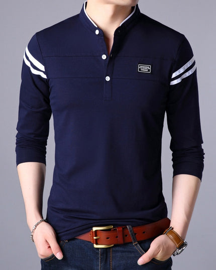 Męska koszulka z długim rękawem typu polo ze stójką