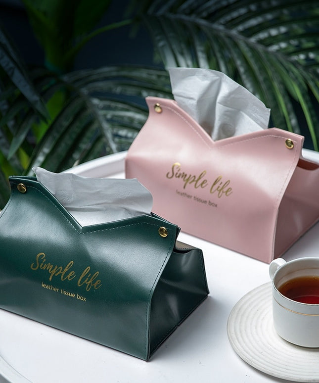 Pudełko na chusteczki skórzane z napisem