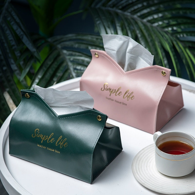 Pudełko na chusteczki skórzane z napisem