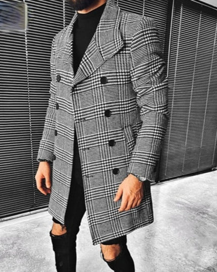 Męski płaszcz w kratkę czterorzędowy