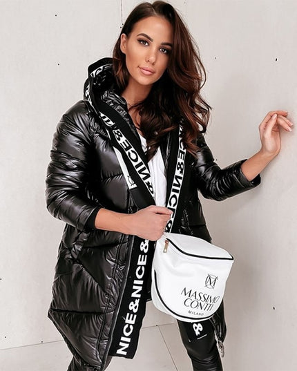 Damska kurtka zimowa z połyskującej tkaniny