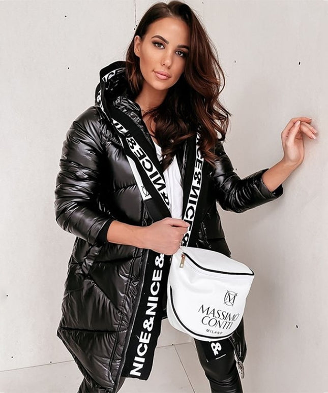 Damska kurtka zimowa z połyskującej tkaniny