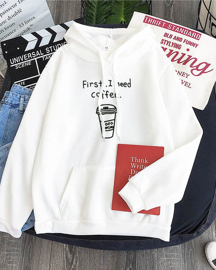 Męska bluza z napisem First. I need coffee