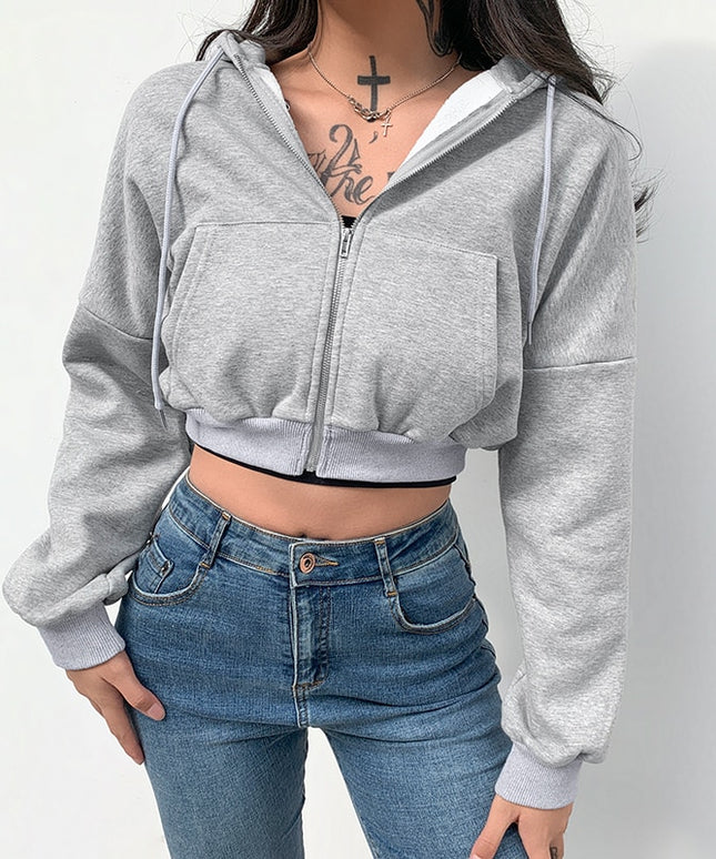 Damska bluza rozpinana z kapturem długości crop