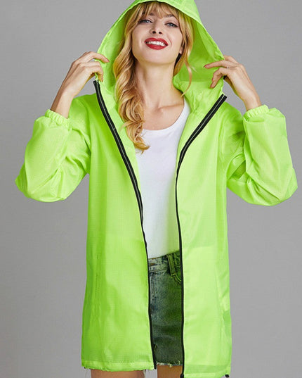 Damska kurtka przejściowa przeciwdeszczowa z kapturem o luźnym kroju
