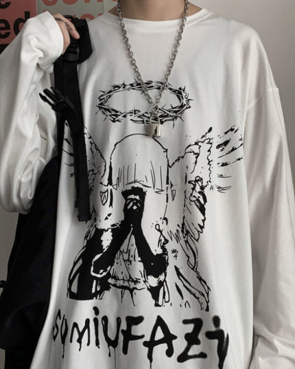 Męska koszulka z długim rękawem o luźnym kroju z nadrukiem