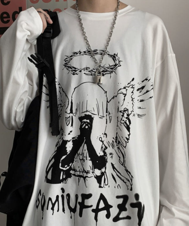 Męska koszulka z długim rękawem o luźnym kroju z nadrukiem