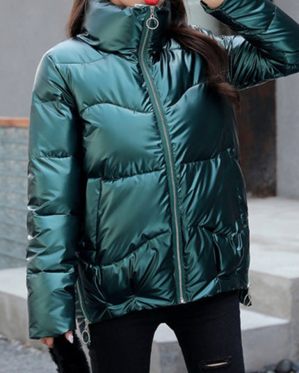 Damska kurtka zimowa z błyszczącej tkaniny