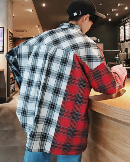 Męska koszula gładka o kroju oversize w kratę