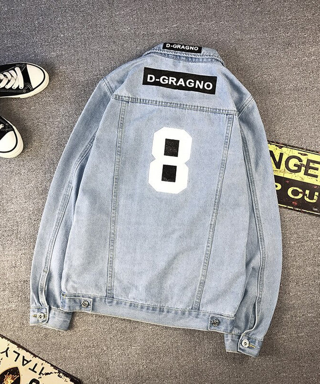 Męska kurtka jeansowa luźna z naszywkami