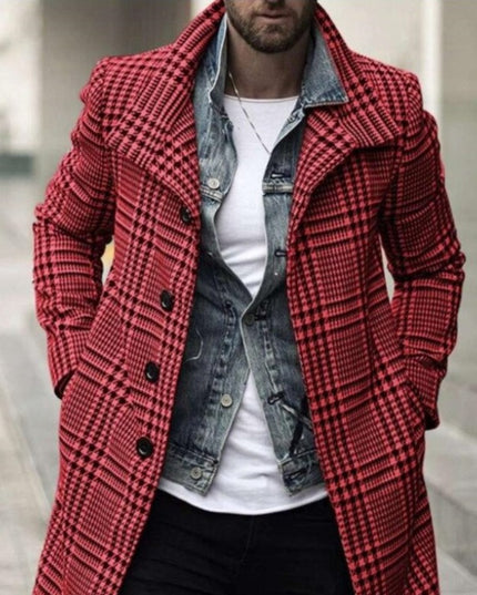 Męski czterorzędowy płaszcz w kratkę