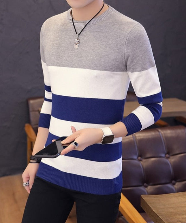 Męski sweter z dekoltem w łódkę trzykolorowy