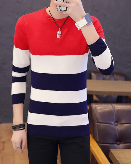 Męski sweter z dekoltem w łódkę trzykolorowy