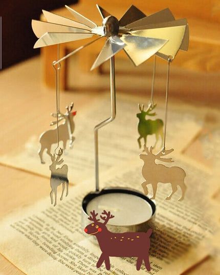 Świecznik świąteczny z wiatraczkiem i reniferami