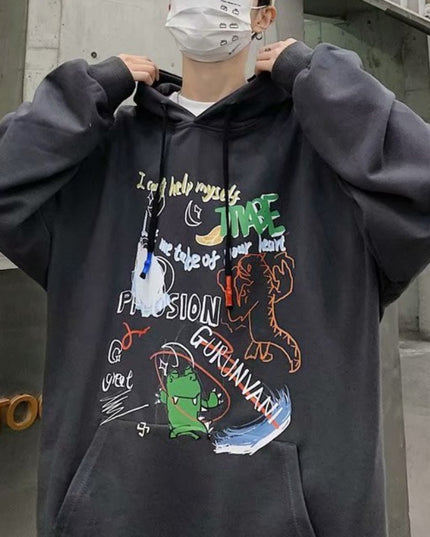 Męska bluza oversize z nadrukami z kreskówek