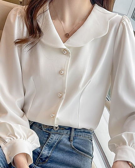 Damska koszula z ozdobnym kołnierzykiem i guzikami z imitacją pereł