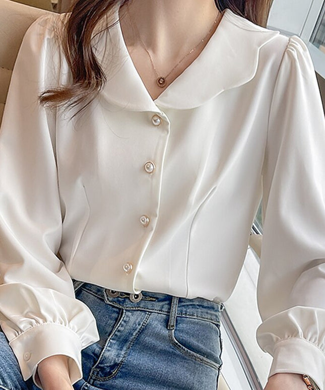 Damska koszula z ozdobnym kołnierzykiem i guzikami z imitacją pereł