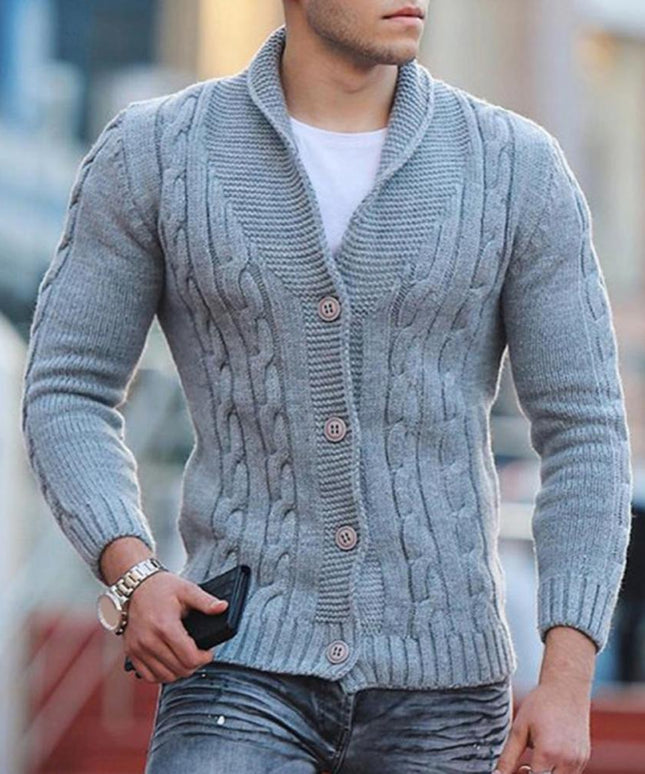 Męski sweter typu kardigan w jodełke