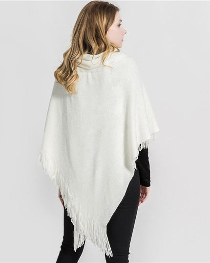 Damski sweter rozpinany z frędzlami typu ponczo