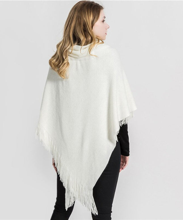 Damski sweter rozpinany z frędzlami typu ponczo