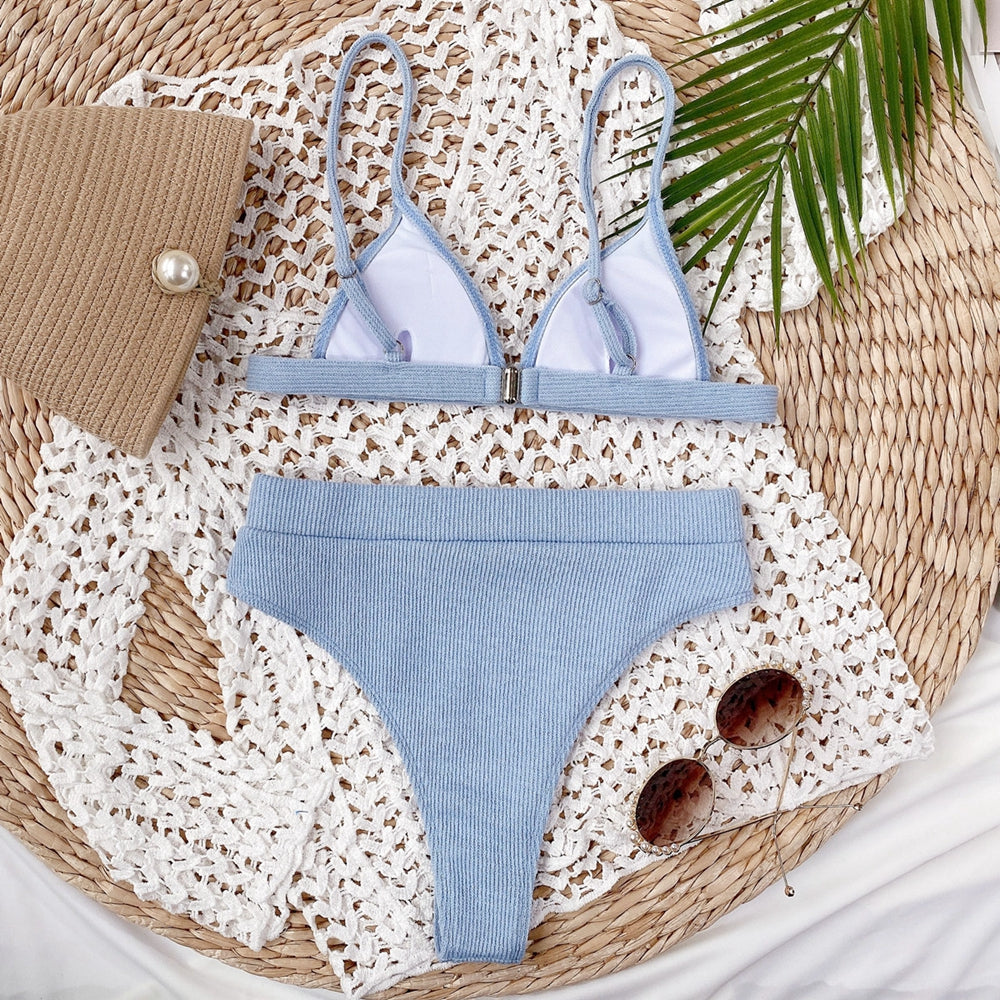 Damski dwuczęściowy strój kąpielowy bikini z wysokim stanem