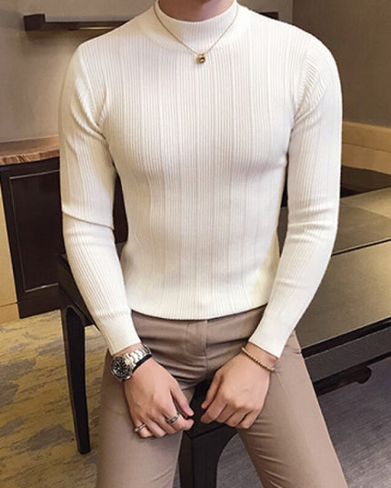 Męski sweter z półgolfem z prążkowanej tkaniny