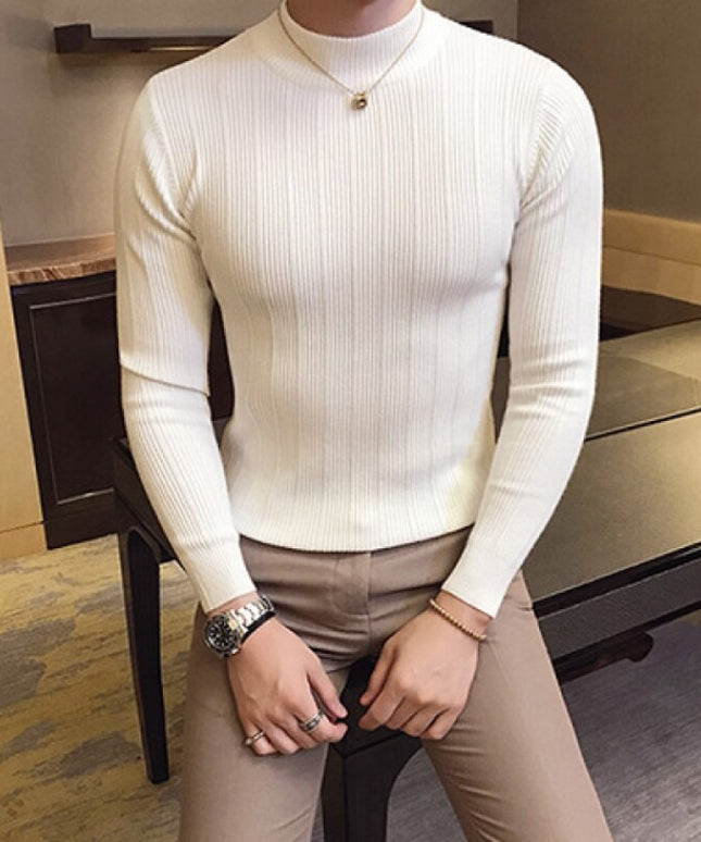Męski sweter z półgolfem z prążkowanej tkaniny