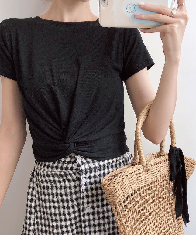 Damski T-shirt z ozdobnym splotem