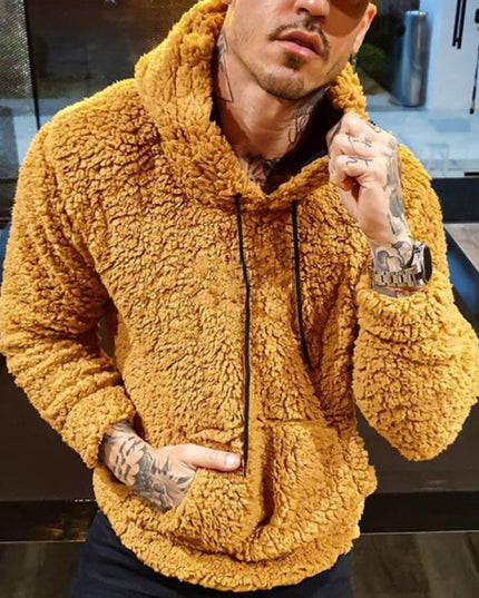 Męska bluza polarowa nierozpinana z kieszeniami i kapturem