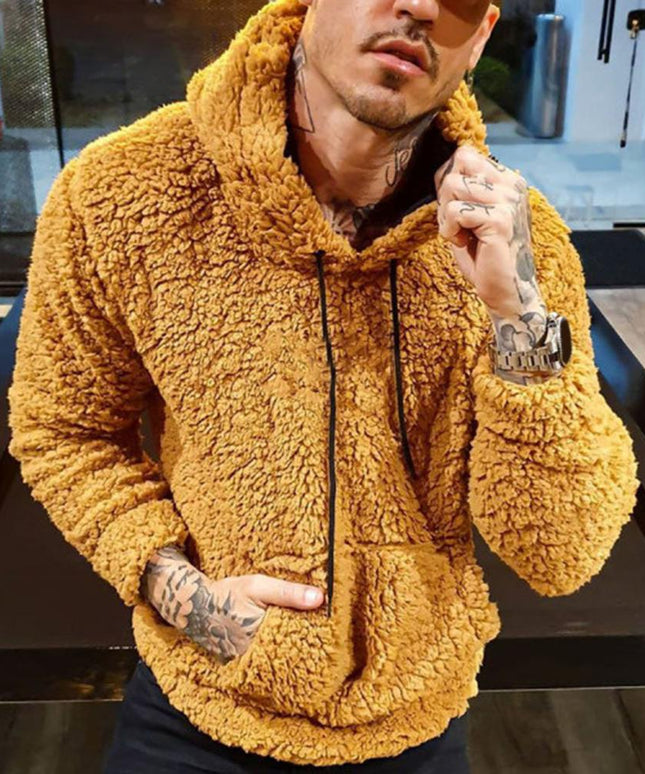 Męska bluza polarowa nierozpinana z kieszeniami i kapturem