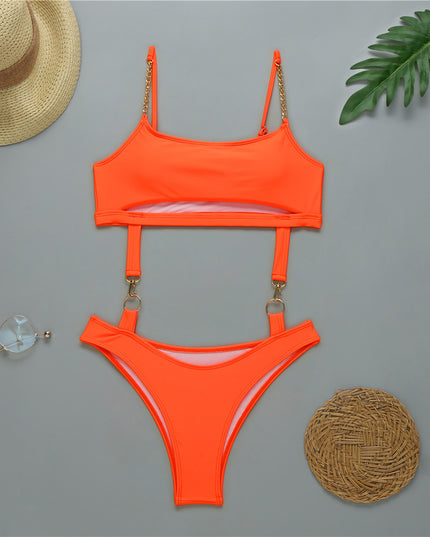 Jednoczęściowy strój kąpielowy monokini z ozdobnymi ramiączkami z łańcuszka