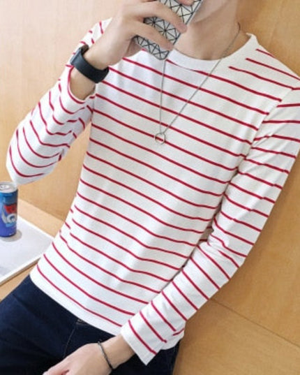 Męska koszulka z długim rękawem z okrągłym dekoltem w paski