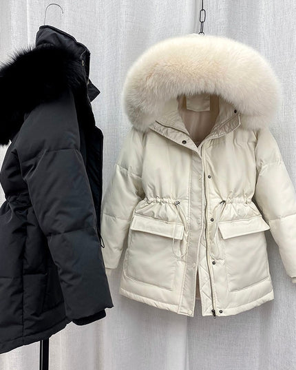 Damska kurtka zimowa parka z futrzanym kapturem