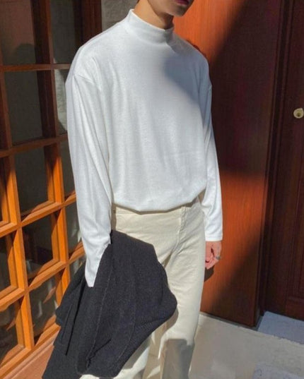 Męska koszulka z długim rękawem o prostym kroju z półgolfem