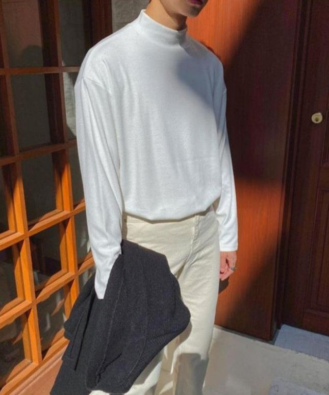 Męska koszulka z długim rękawem o prostym kroju z półgolfem