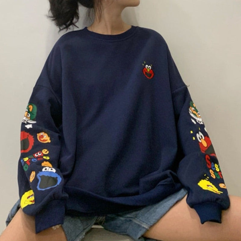 Damska bluza crewneck z nadrukami z ulicy sezamkowej