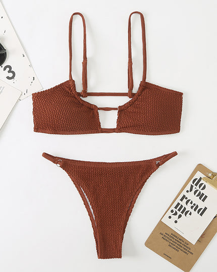 Damski dwuczęściowy strój kąpielowy z marszczonego materiału