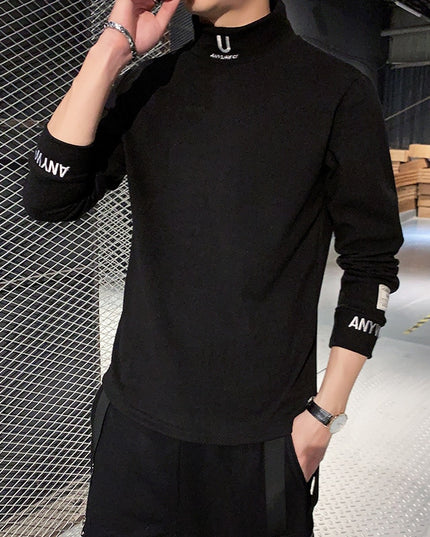 Męska koszulka z długim rękawem o prostym kroju z golfem