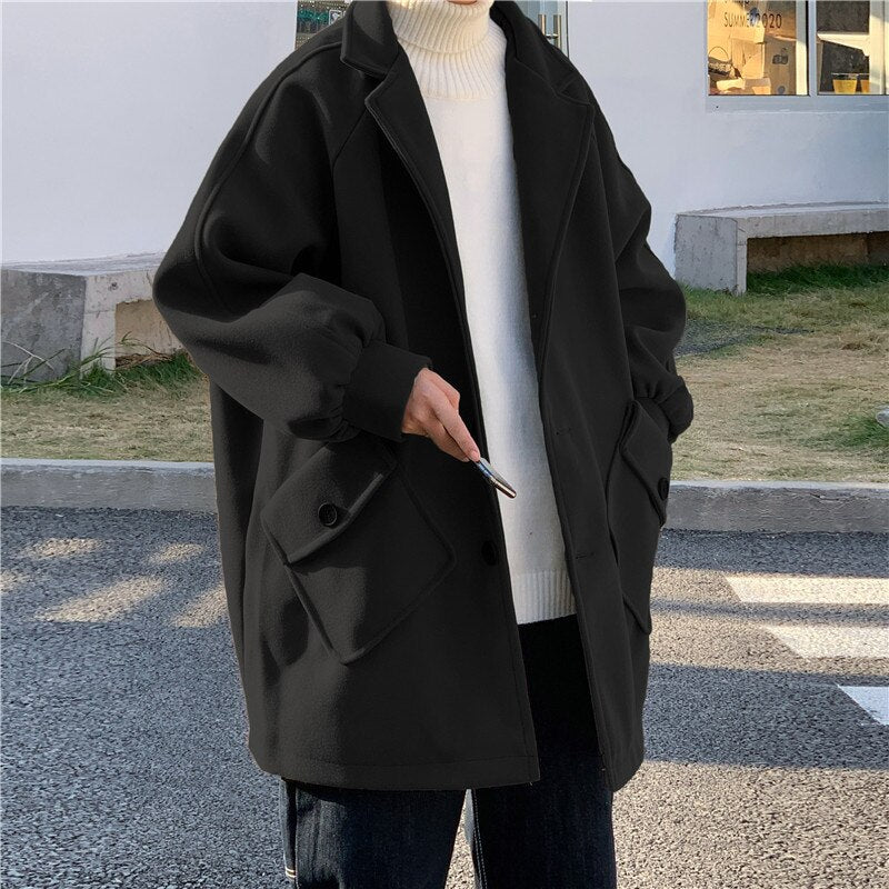 Męski luźny płaszcz z kieszeniami oversize