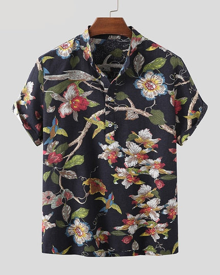 Męska koszulka polo w kwiaty ze stójką