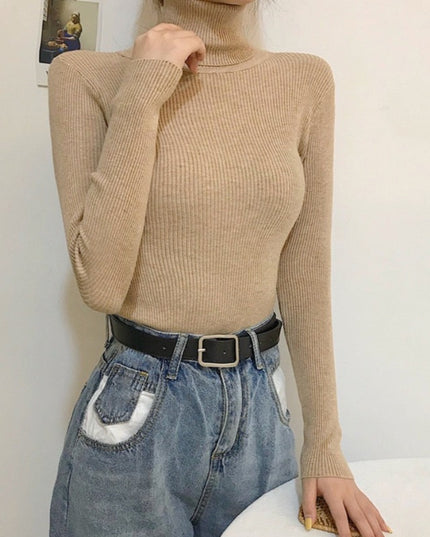 Damski sweter prążkowany z golfem