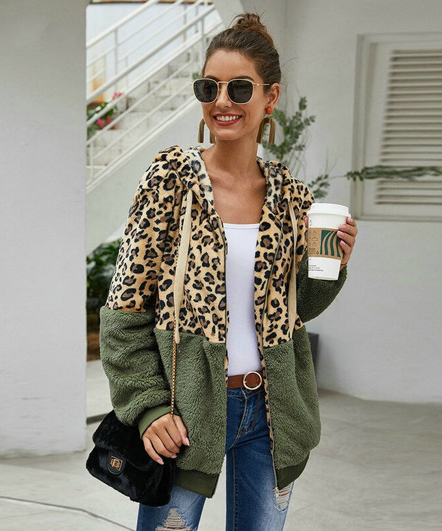 Damska bluza polarowa rozpinana z kapturem w panterkę