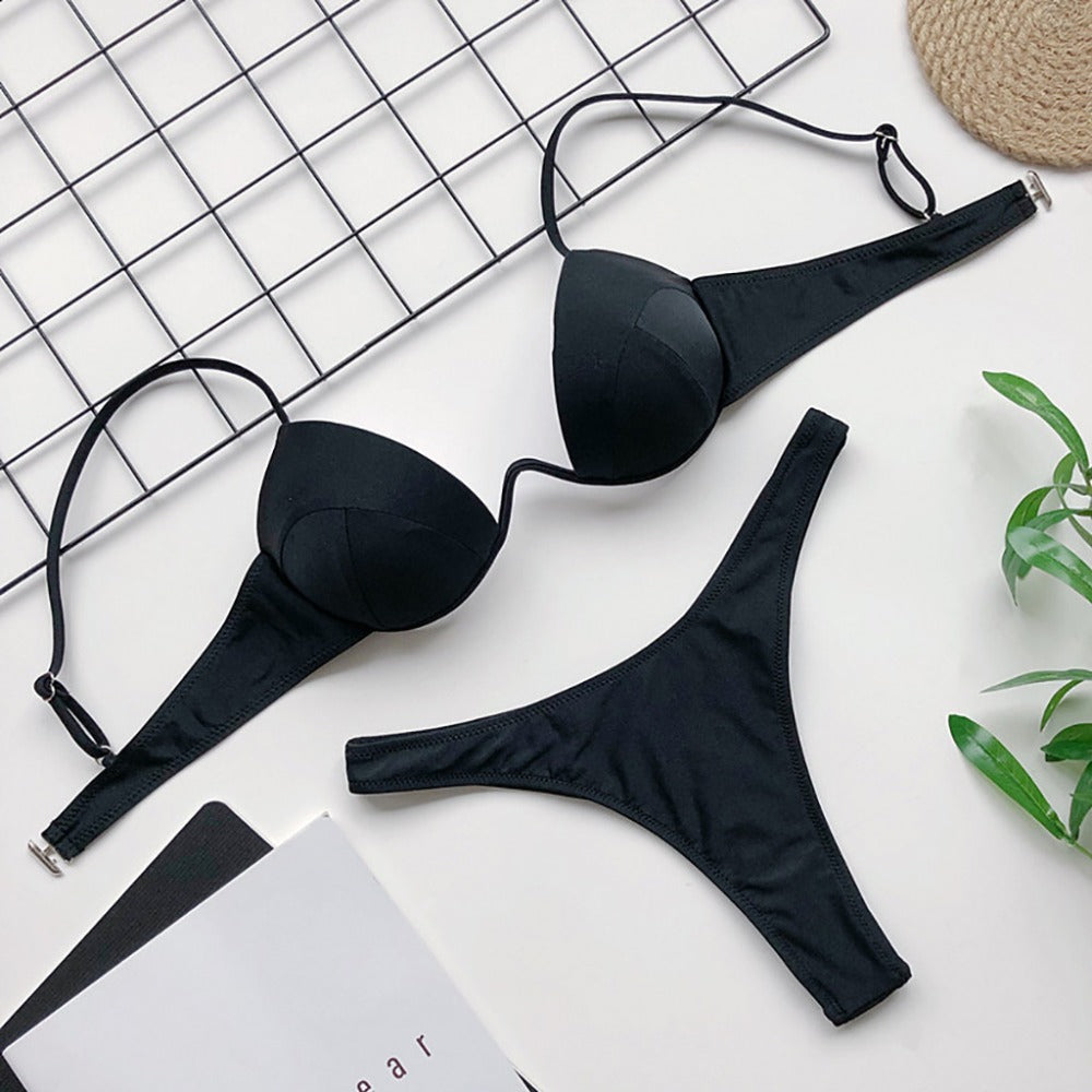 Damski strój kąpielowy dwuczęściowy bikini z głębokim dekoltem