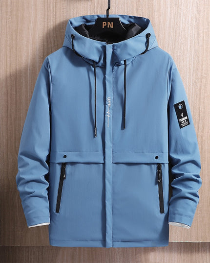 Męska kurtka zimowa pod szyję z kapturem