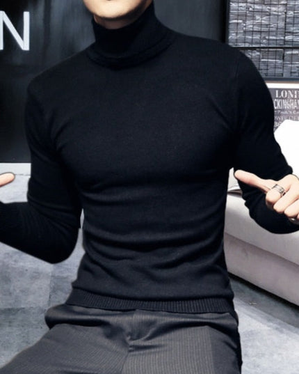 Męski sweter typu golf o dopasowanym kroju