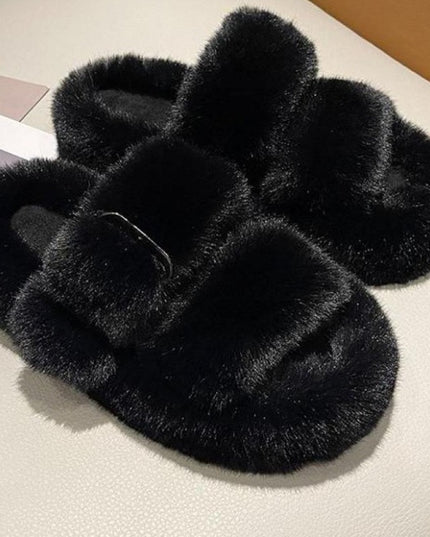 Damskie klapki futrzane na platformie