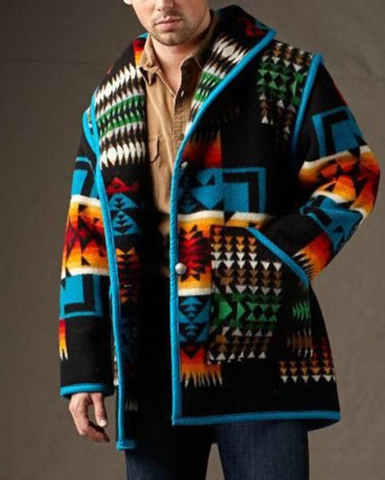 Męski płaszcz w azteckie wzory