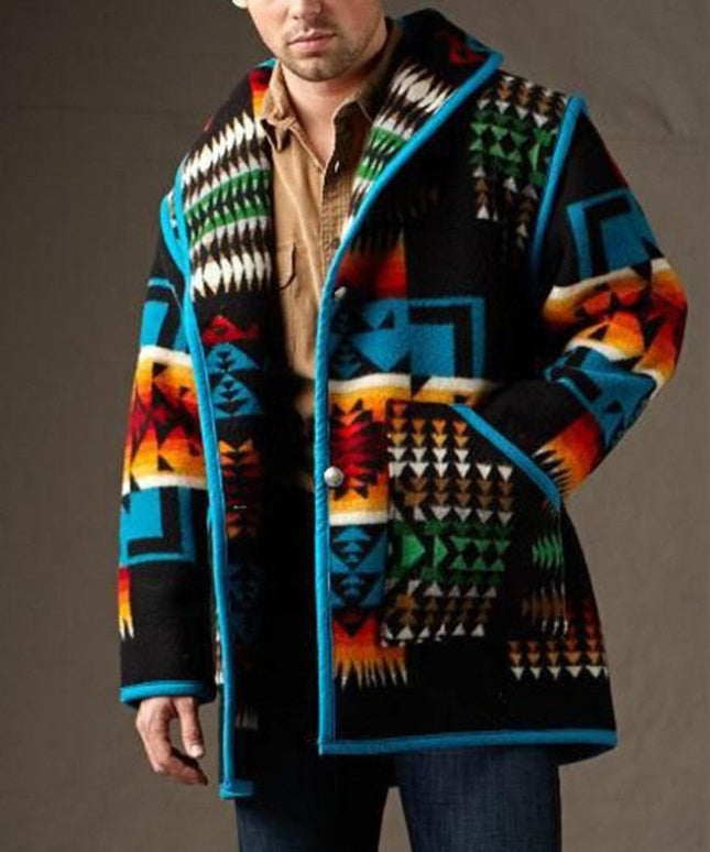 Męski płaszcz w azteckie wzory