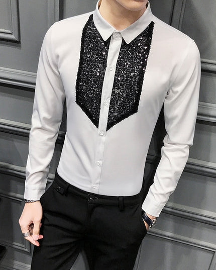 Męska koszula gładka z ozdobnymi cekinami